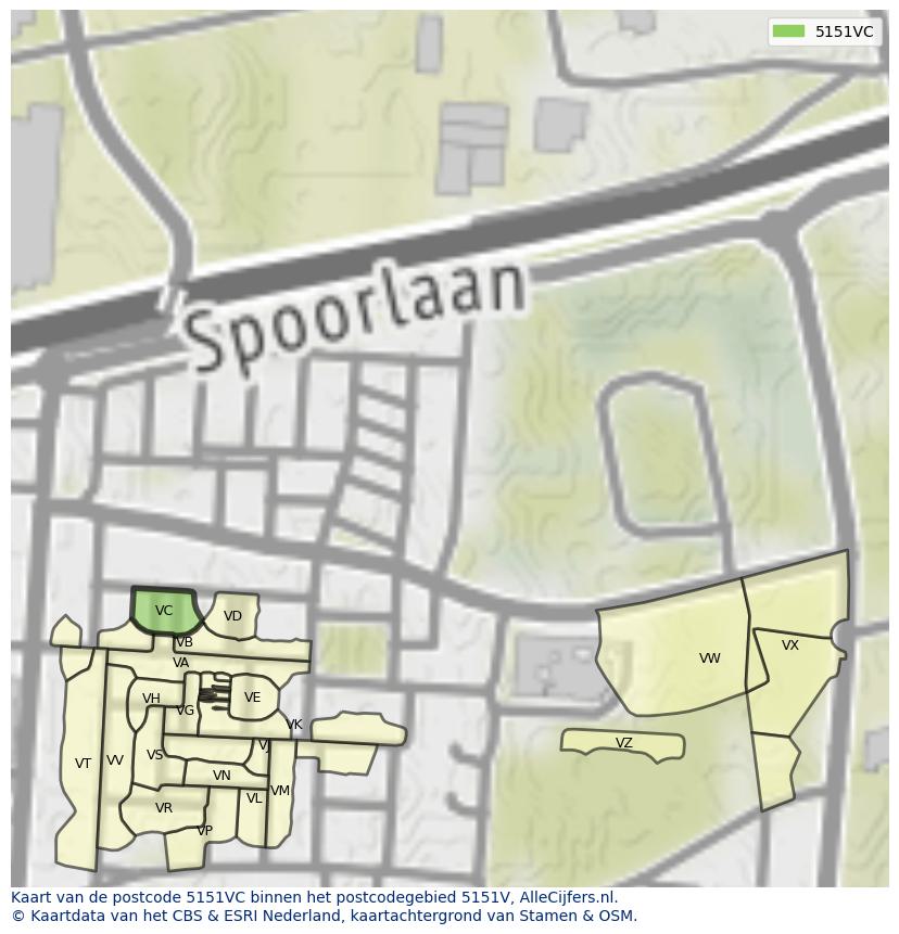 Afbeelding van het postcodegebied 5151 VC op de kaart.