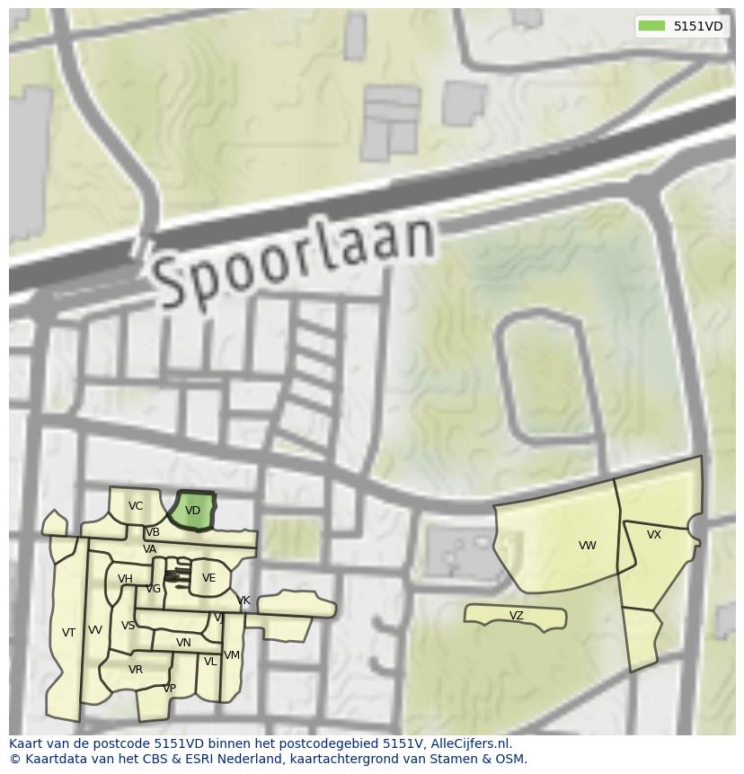 Afbeelding van het postcodegebied 5151 VD op de kaart.