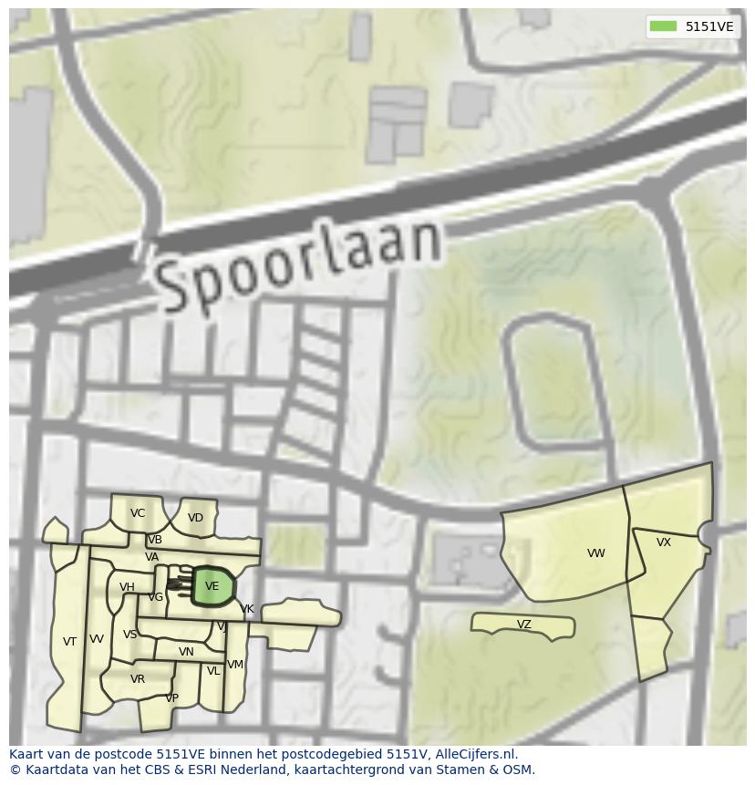 Afbeelding van het postcodegebied 5151 VE op de kaart.
