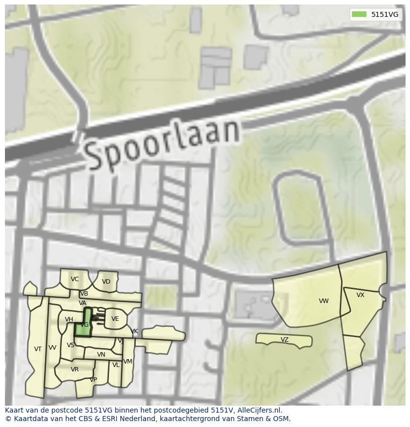 Afbeelding van het postcodegebied 5151 VG op de kaart.