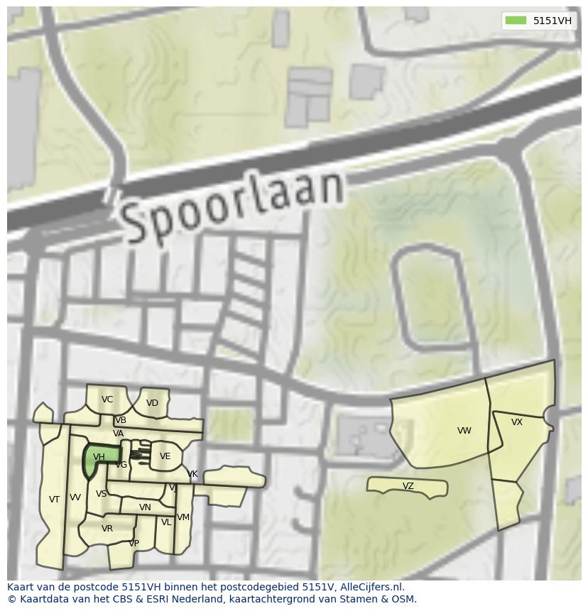 Afbeelding van het postcodegebied 5151 VH op de kaart.