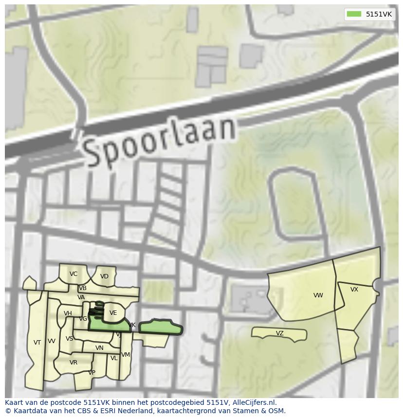 Afbeelding van het postcodegebied 5151 VK op de kaart.