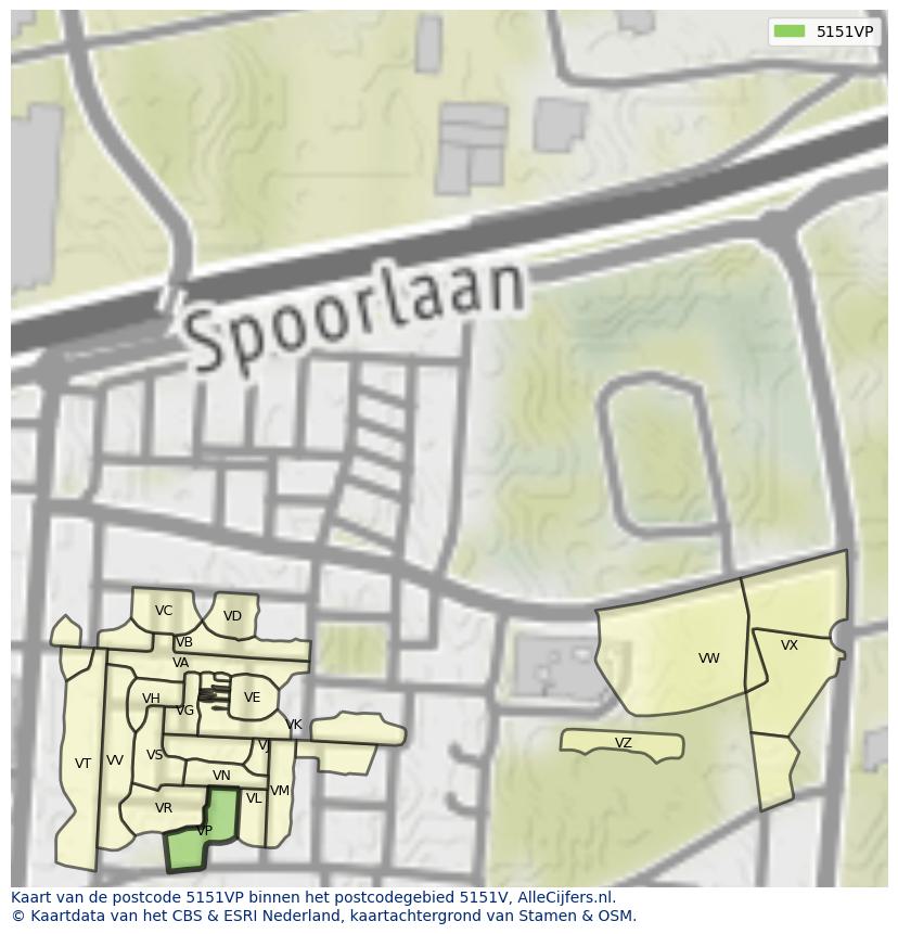 Afbeelding van het postcodegebied 5151 VP op de kaart.