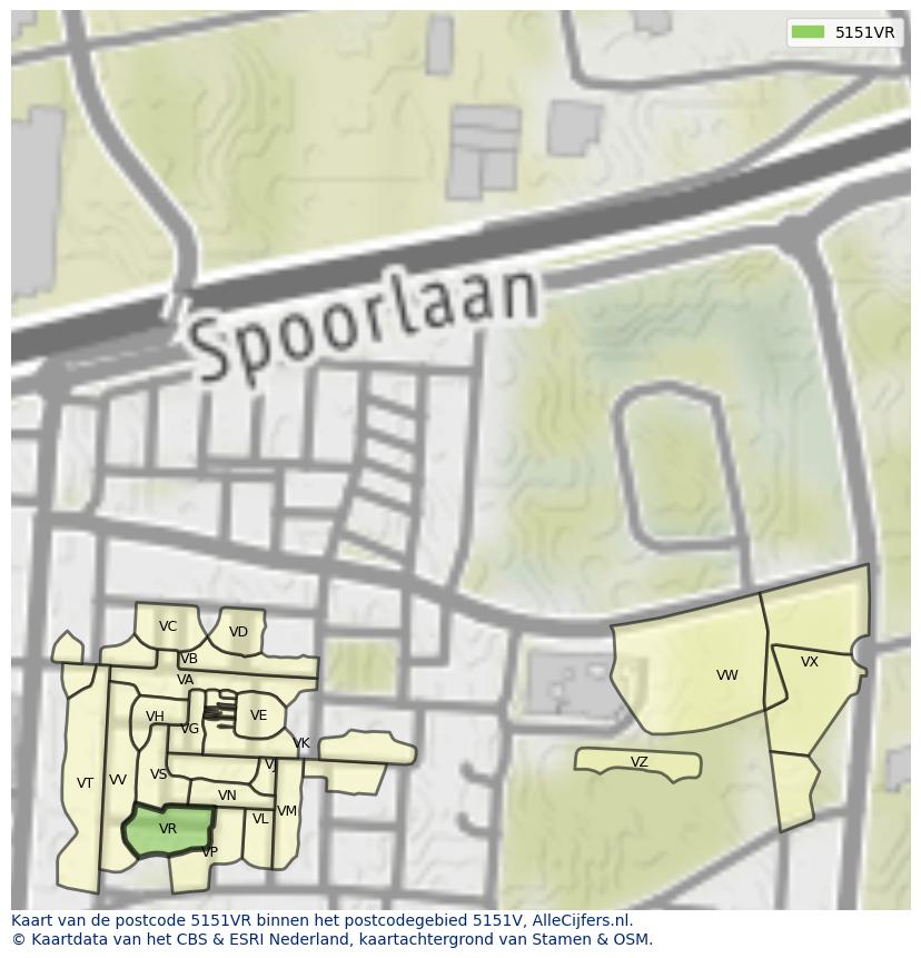 Afbeelding van het postcodegebied 5151 VR op de kaart.