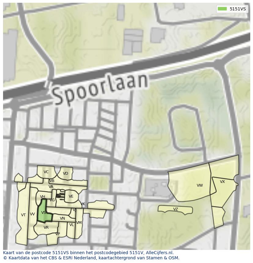 Afbeelding van het postcodegebied 5151 VS op de kaart.