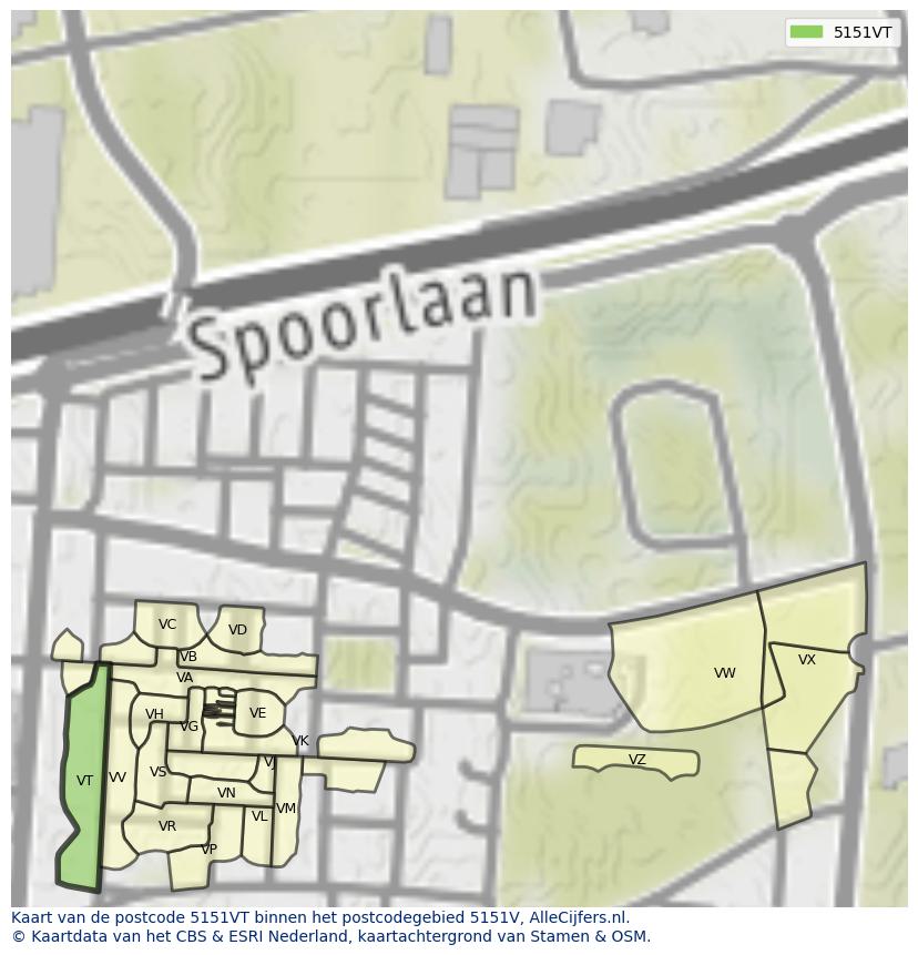 Afbeelding van het postcodegebied 5151 VT op de kaart.