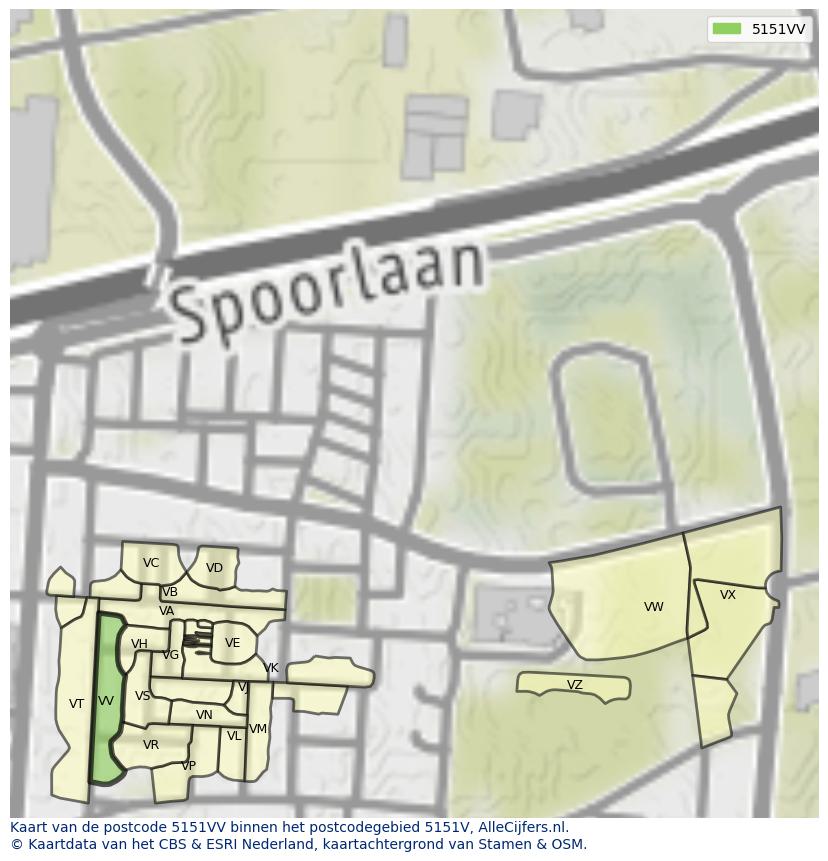 Afbeelding van het postcodegebied 5151 VV op de kaart.