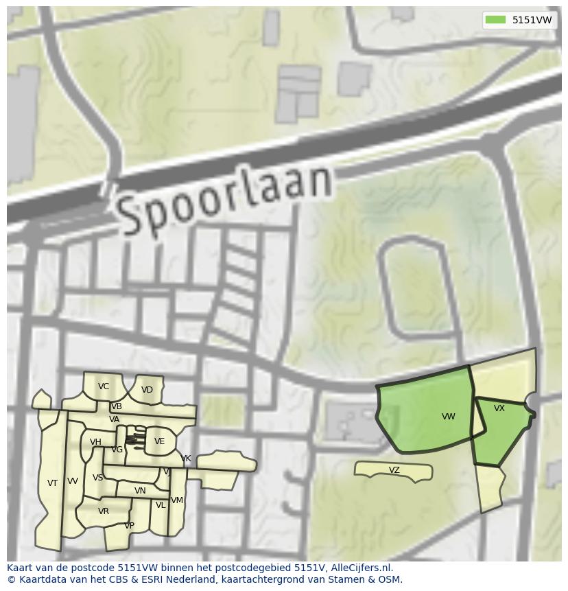 Afbeelding van het postcodegebied 5151 VW op de kaart.