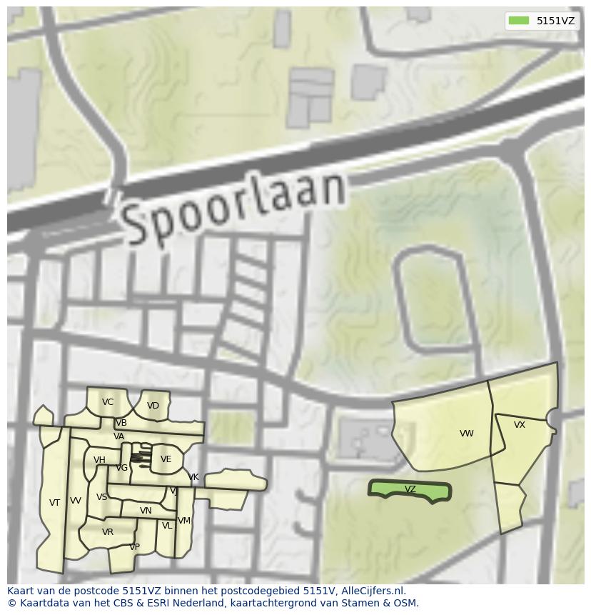 Afbeelding van het postcodegebied 5151 VZ op de kaart.