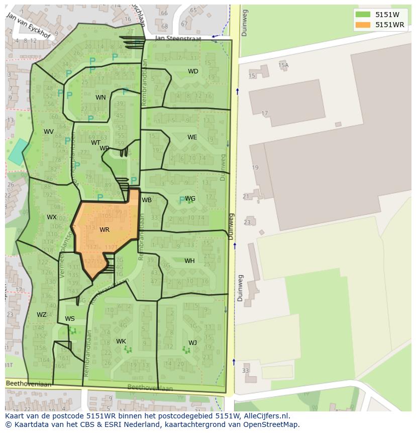 Afbeelding van het postcodegebied 5151 WR op de kaart.