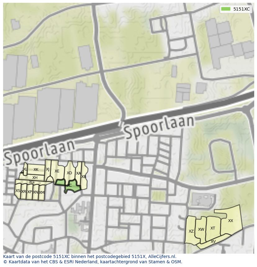 Afbeelding van het postcodegebied 5151 XC op de kaart.