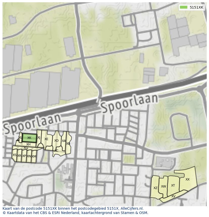 Afbeelding van het postcodegebied 5151 XK op de kaart.