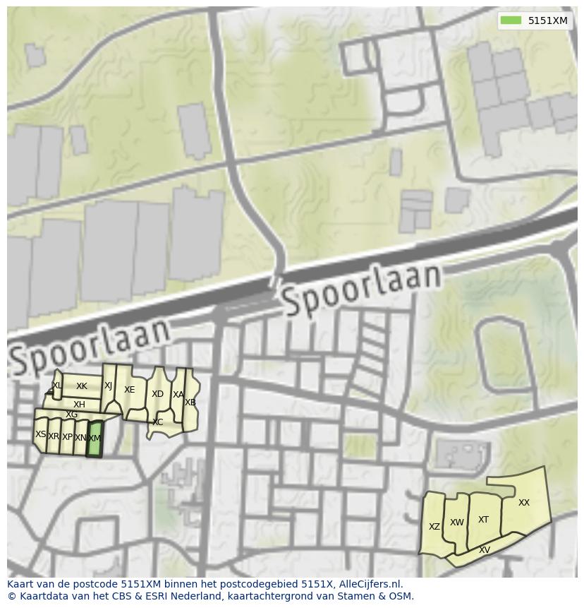 Afbeelding van het postcodegebied 5151 XM op de kaart.