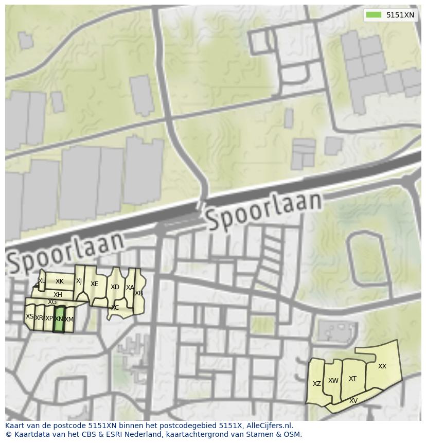 Afbeelding van het postcodegebied 5151 XN op de kaart.