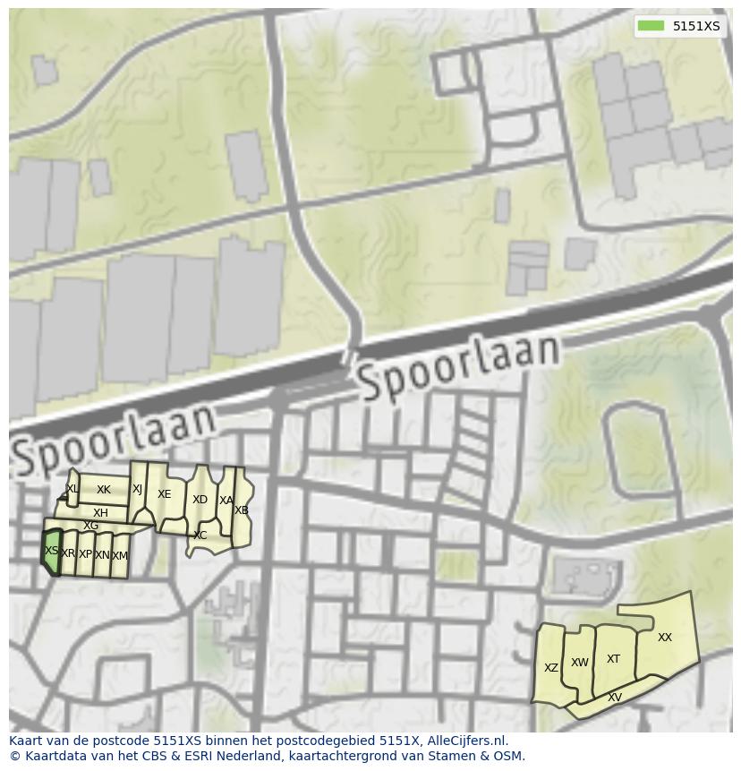 Afbeelding van het postcodegebied 5151 XS op de kaart.