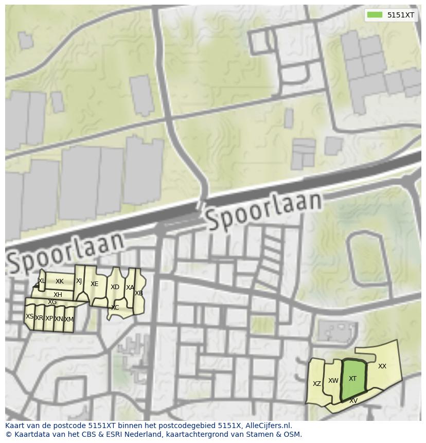 Afbeelding van het postcodegebied 5151 XT op de kaart.
