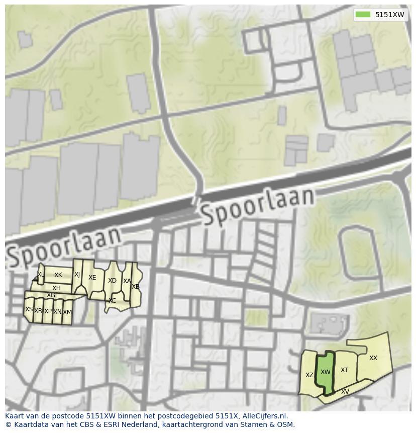 Afbeelding van het postcodegebied 5151 XW op de kaart.