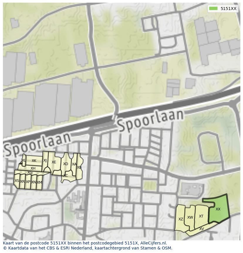 Afbeelding van het postcodegebied 5151 XX op de kaart.