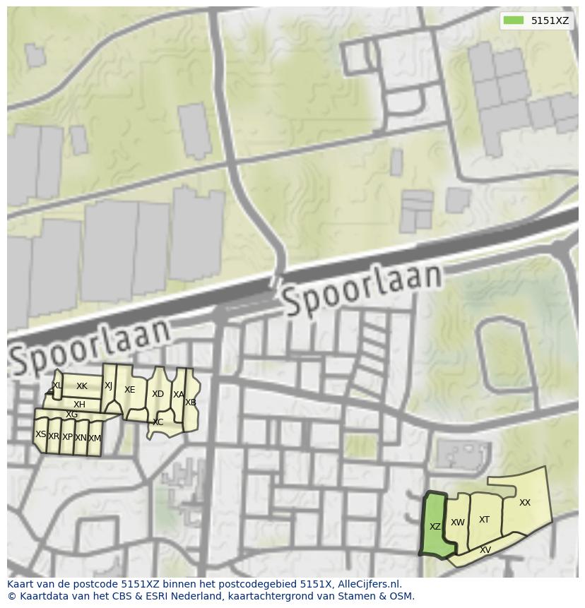 Afbeelding van het postcodegebied 5151 XZ op de kaart.
