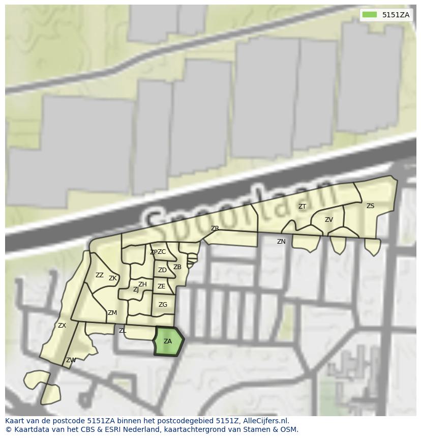 Afbeelding van het postcodegebied 5151 ZA op de kaart.