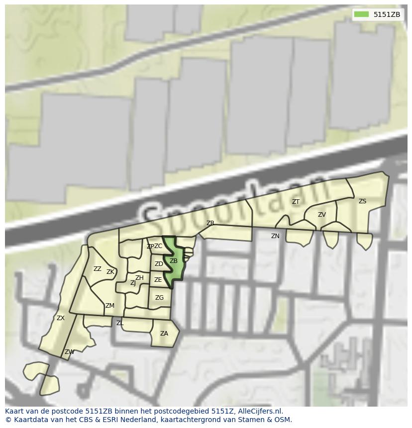 Afbeelding van het postcodegebied 5151 ZB op de kaart.