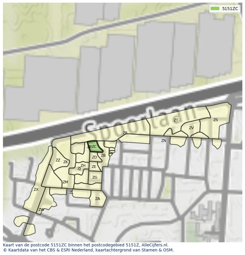 Afbeelding van het postcodegebied 5151 ZC op de kaart.