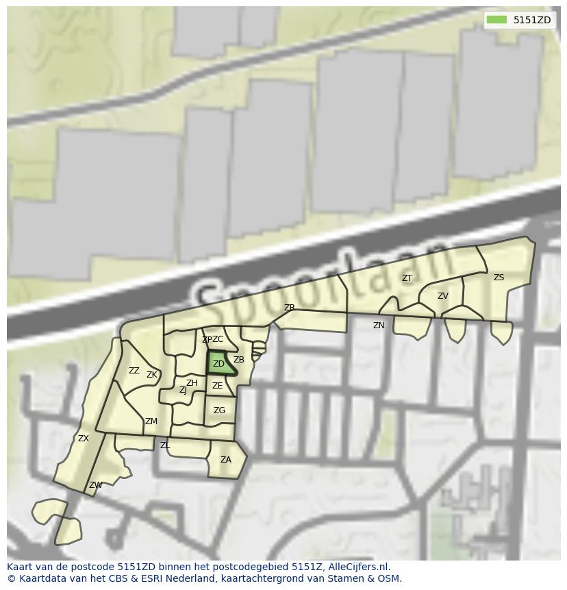 Afbeelding van het postcodegebied 5151 ZD op de kaart.