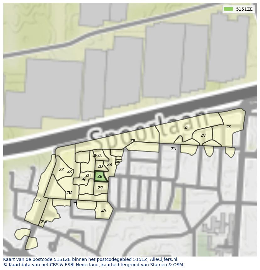 Afbeelding van het postcodegebied 5151 ZE op de kaart.