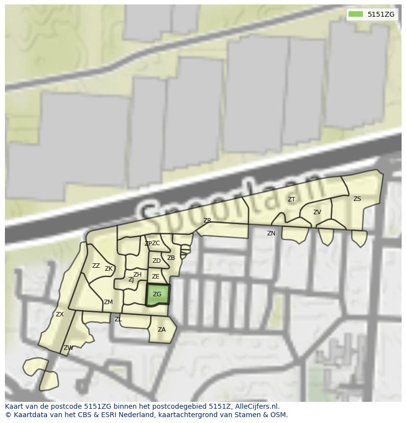 Afbeelding van het postcodegebied 5151 ZG op de kaart.