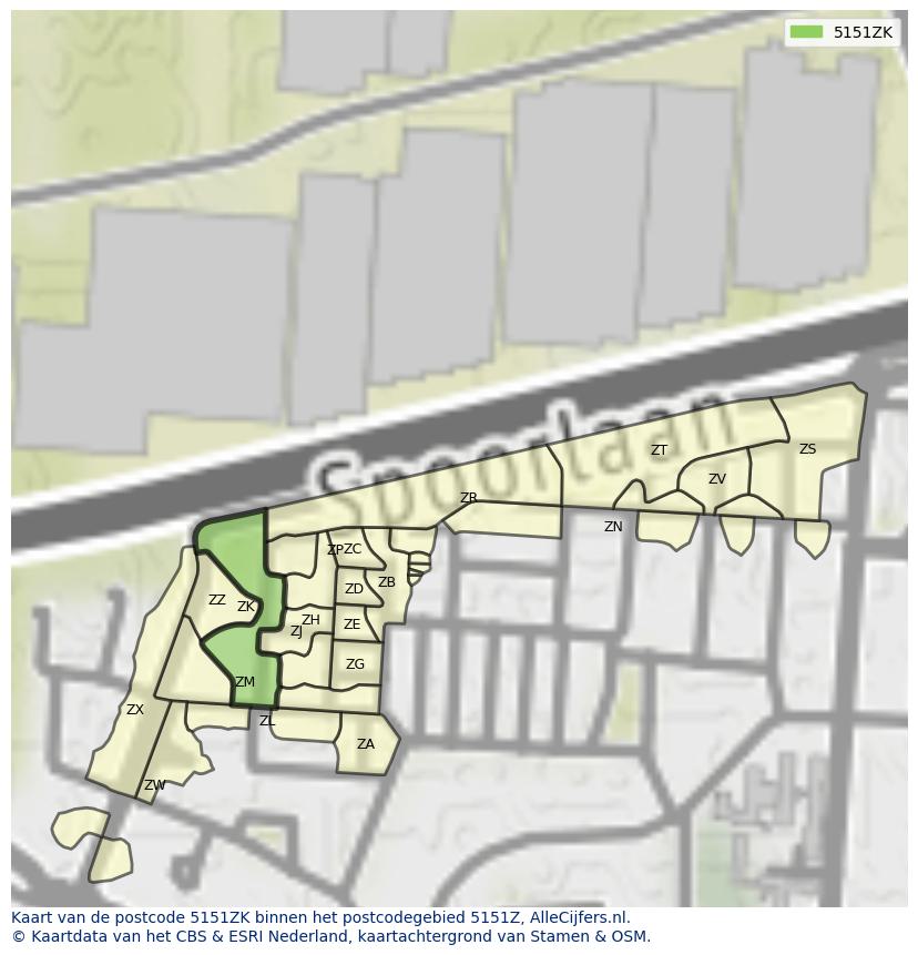 Afbeelding van het postcodegebied 5151 ZK op de kaart.
