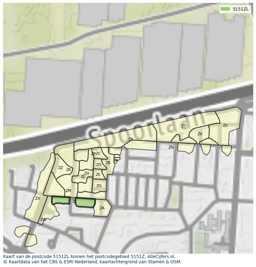 Afbeelding van het postcodegebied 5151 ZL op de kaart.