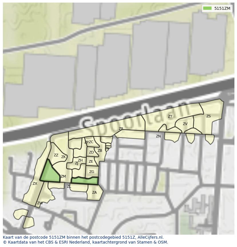 Afbeelding van het postcodegebied 5151 ZM op de kaart.