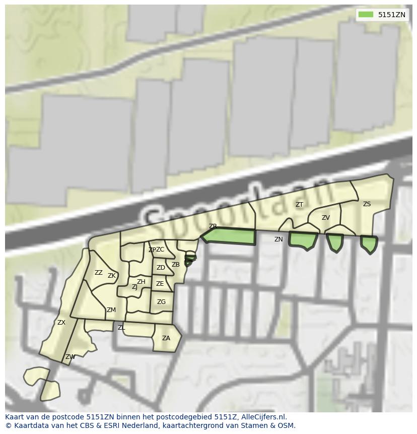 Afbeelding van het postcodegebied 5151 ZN op de kaart.