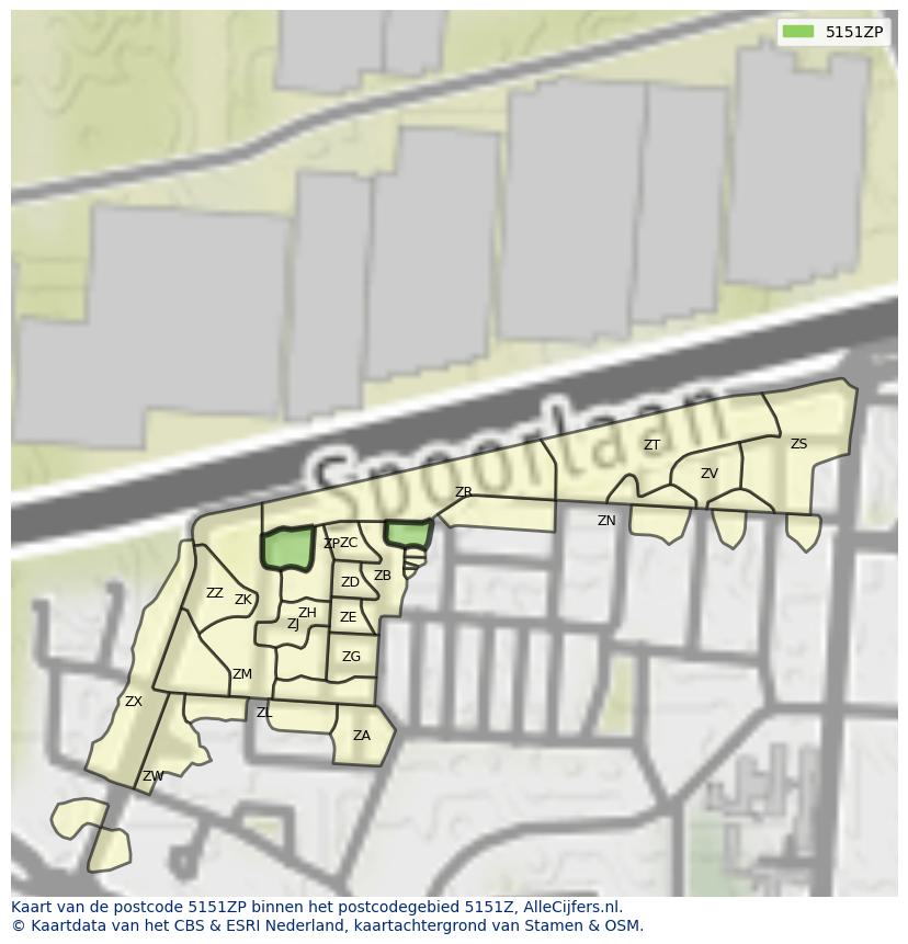 Afbeelding van het postcodegebied 5151 ZP op de kaart.