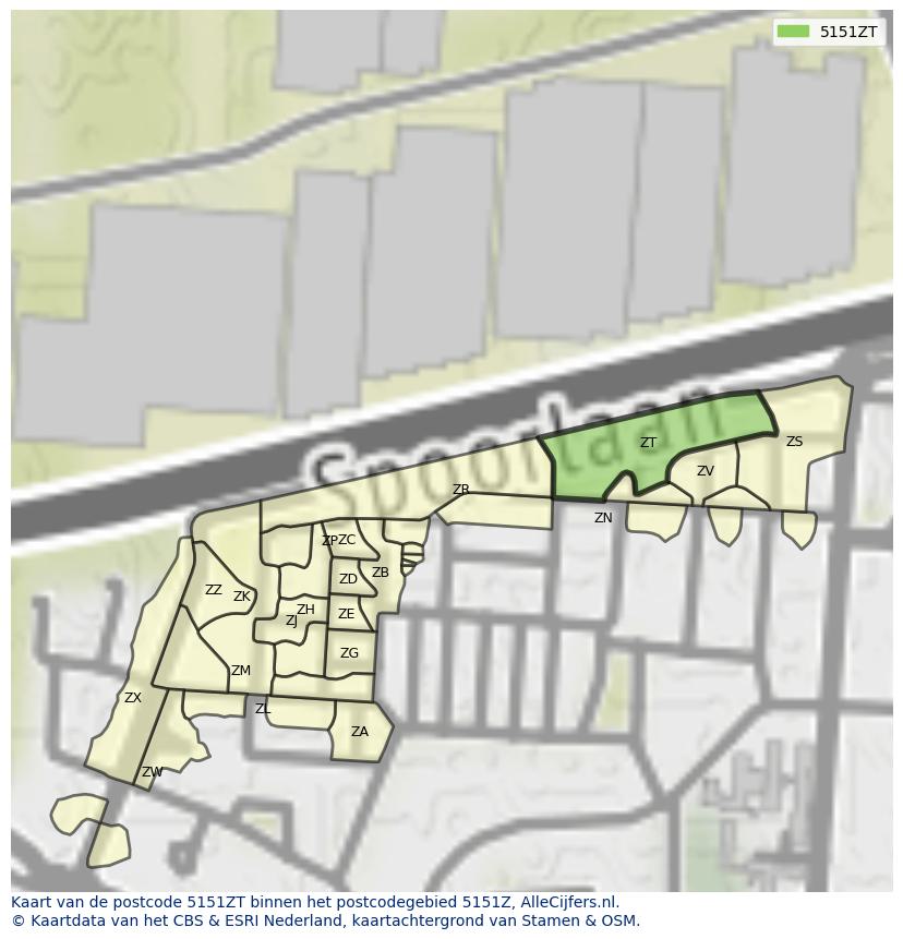 Afbeelding van het postcodegebied 5151 ZT op de kaart.