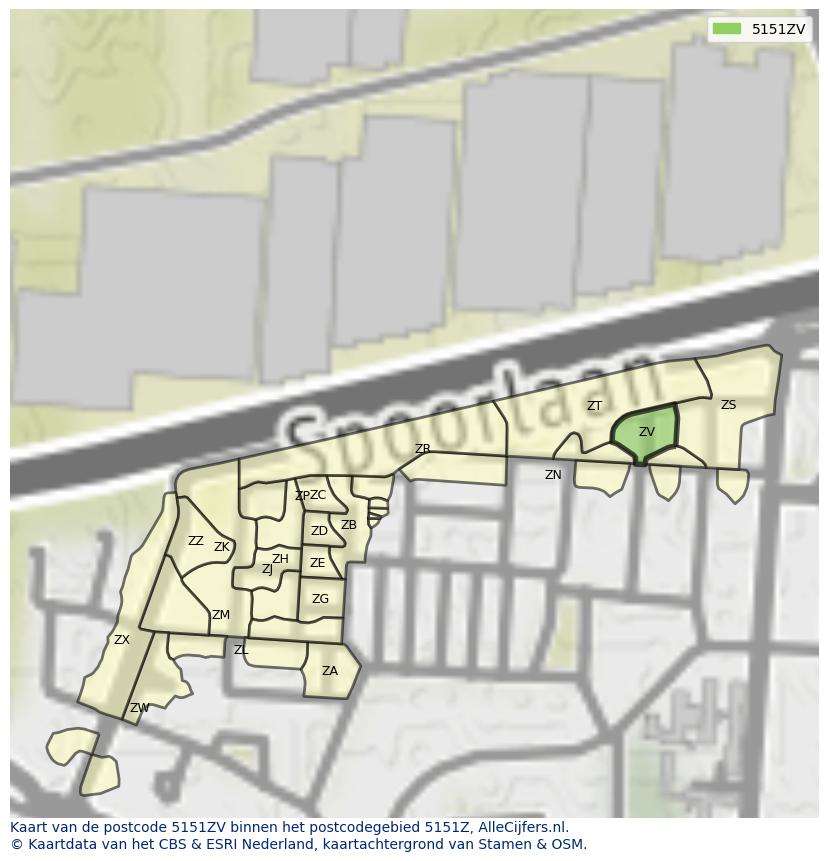 Afbeelding van het postcodegebied 5151 ZV op de kaart.