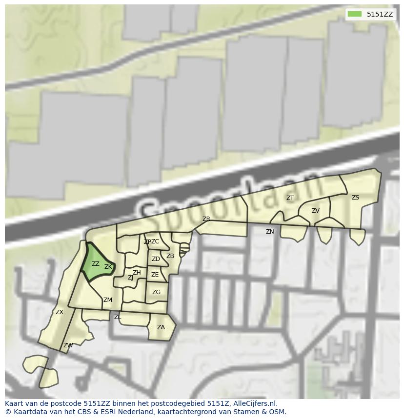 Afbeelding van het postcodegebied 5151 ZZ op de kaart.