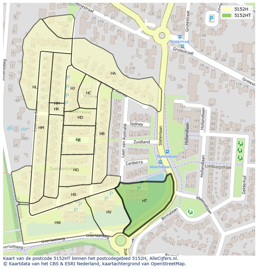 Afbeelding van het postcodegebied 5152 HT op de kaart.