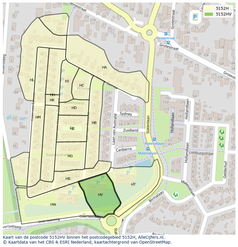 Afbeelding van het postcodegebied 5152 HV op de kaart.