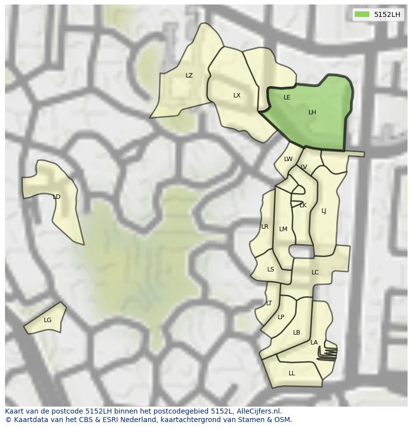 Afbeelding van het postcodegebied 5152 LH op de kaart.