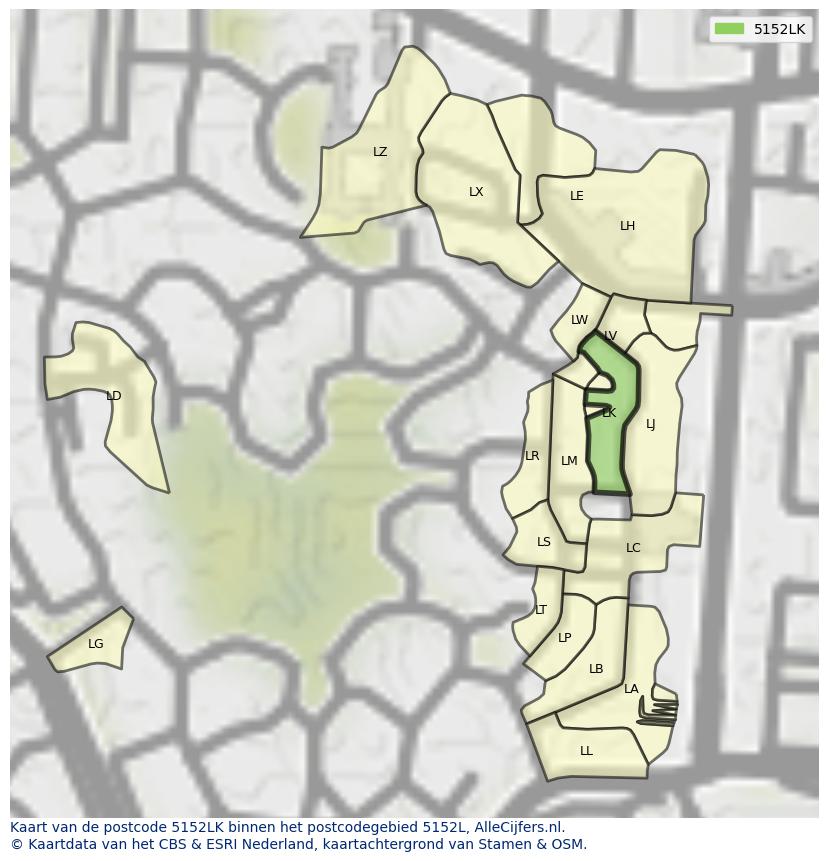 Afbeelding van het postcodegebied 5152 LK op de kaart.