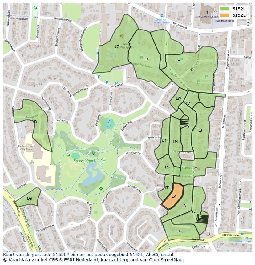 Afbeelding van het postcodegebied 5152 LP op de kaart.