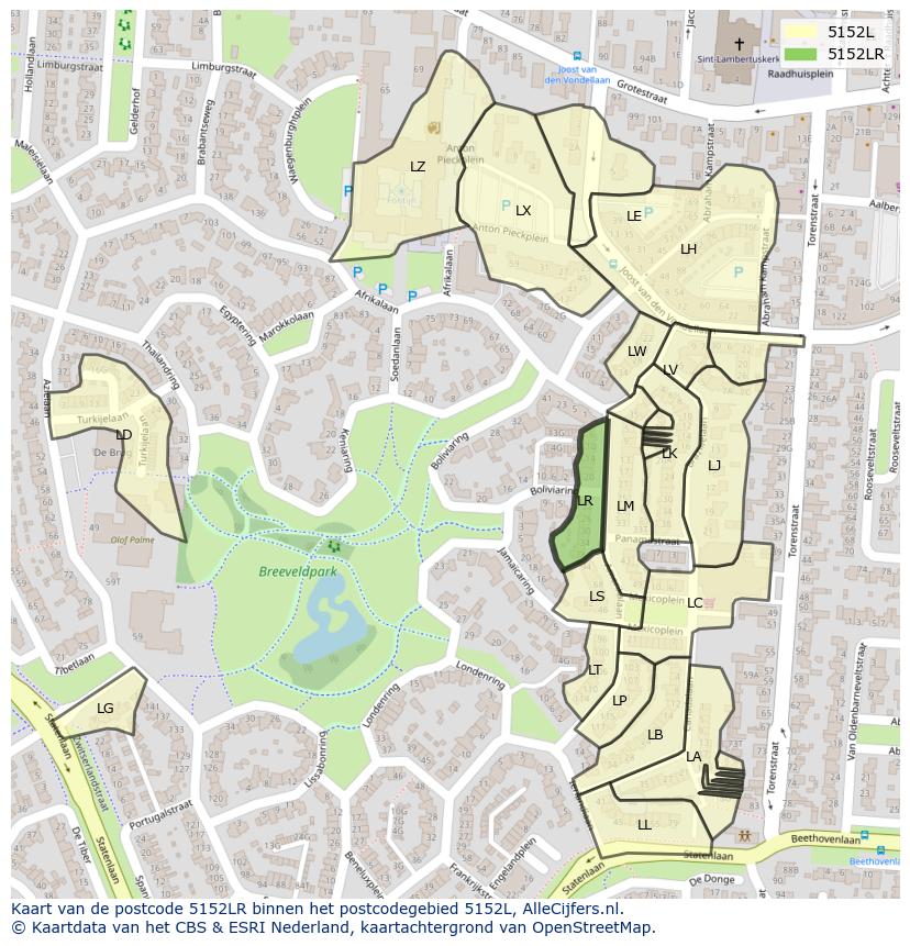 Afbeelding van het postcodegebied 5152 LR op de kaart.