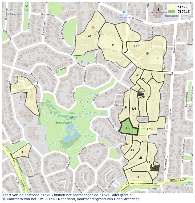 Afbeelding van het postcodegebied 5152 LS op de kaart.