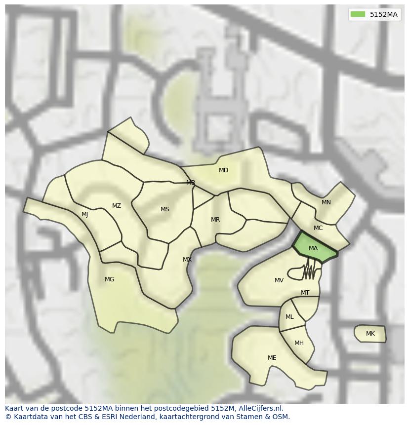 Afbeelding van het postcodegebied 5152 MA op de kaart.