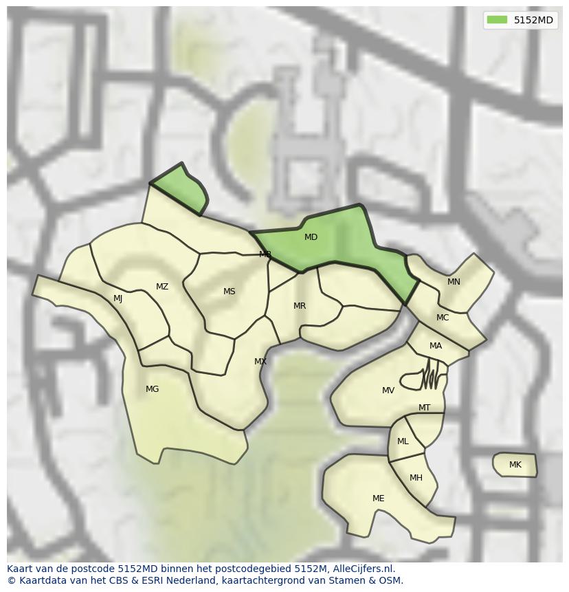 Afbeelding van het postcodegebied 5152 MD op de kaart.