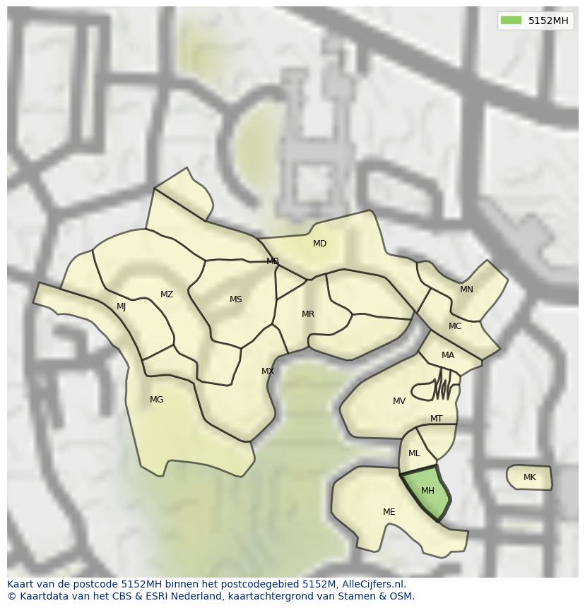 Afbeelding van het postcodegebied 5152 MH op de kaart.
