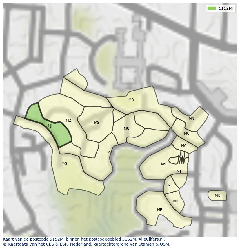 Afbeelding van het postcodegebied 5152 MJ op de kaart.