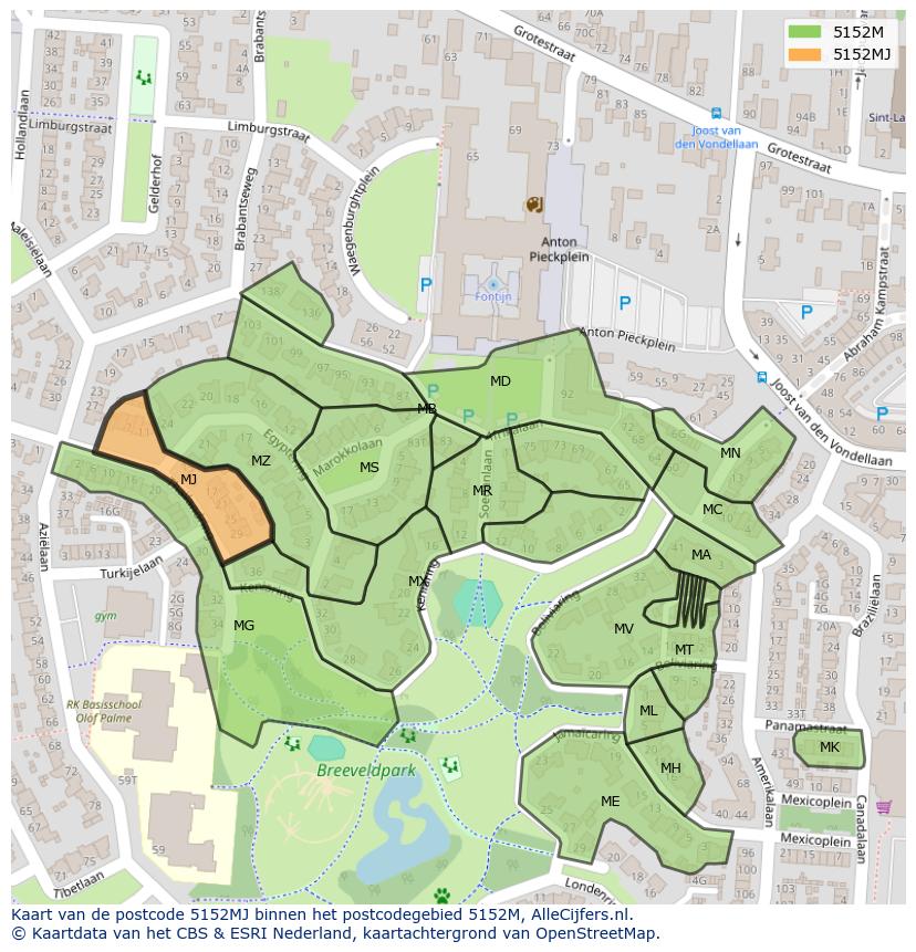 Afbeelding van het postcodegebied 5152 MJ op de kaart.