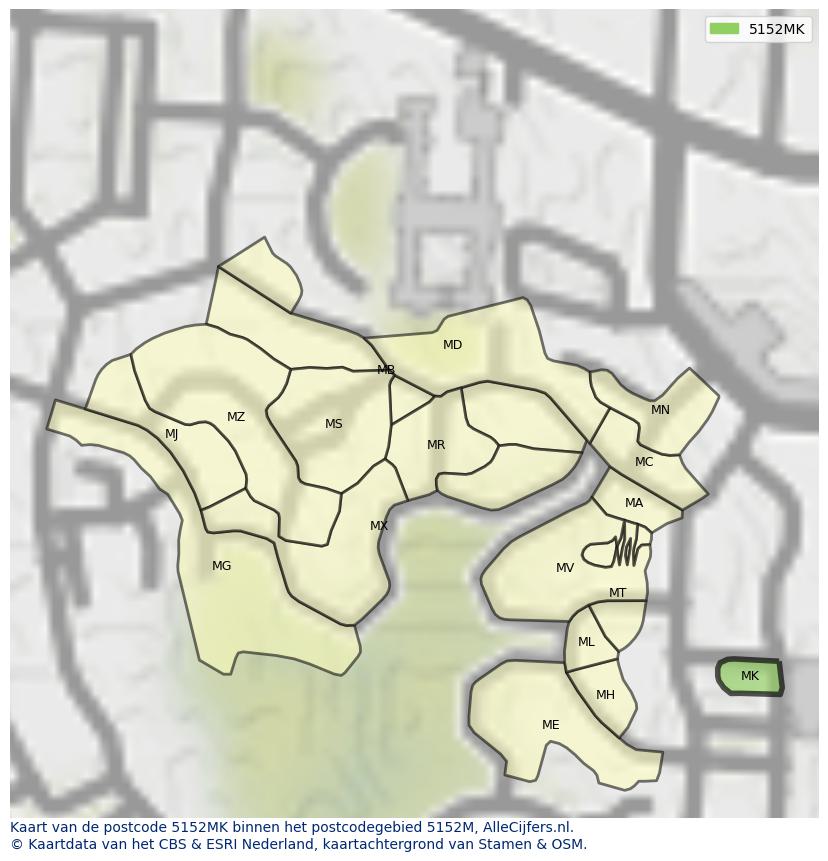 Afbeelding van het postcodegebied 5152 MK op de kaart.